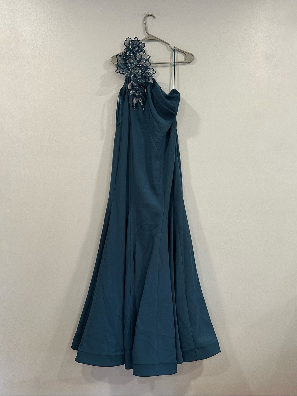 Mac Duggal 11940 Blue One Shoulder Mermaid Gown With 3D Flowers Gown Sz 10